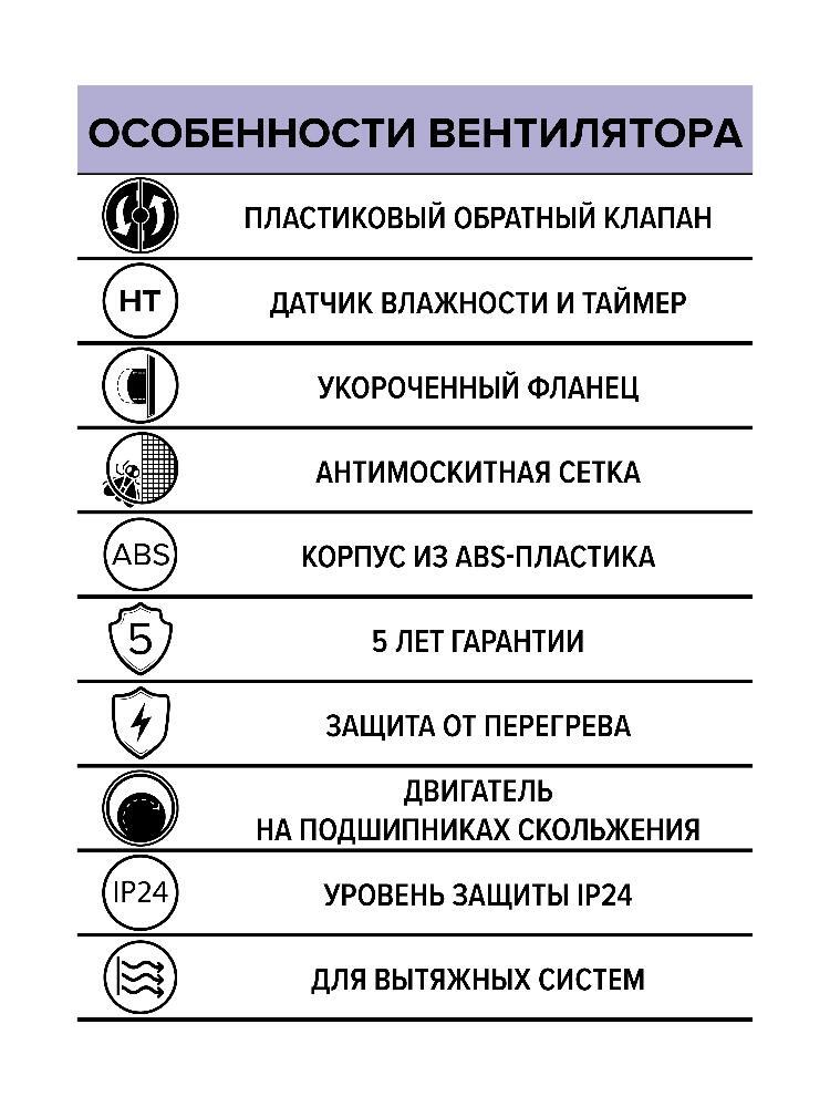 Вентилятор накладной REST D125 сетка обр.клапан HT ERA